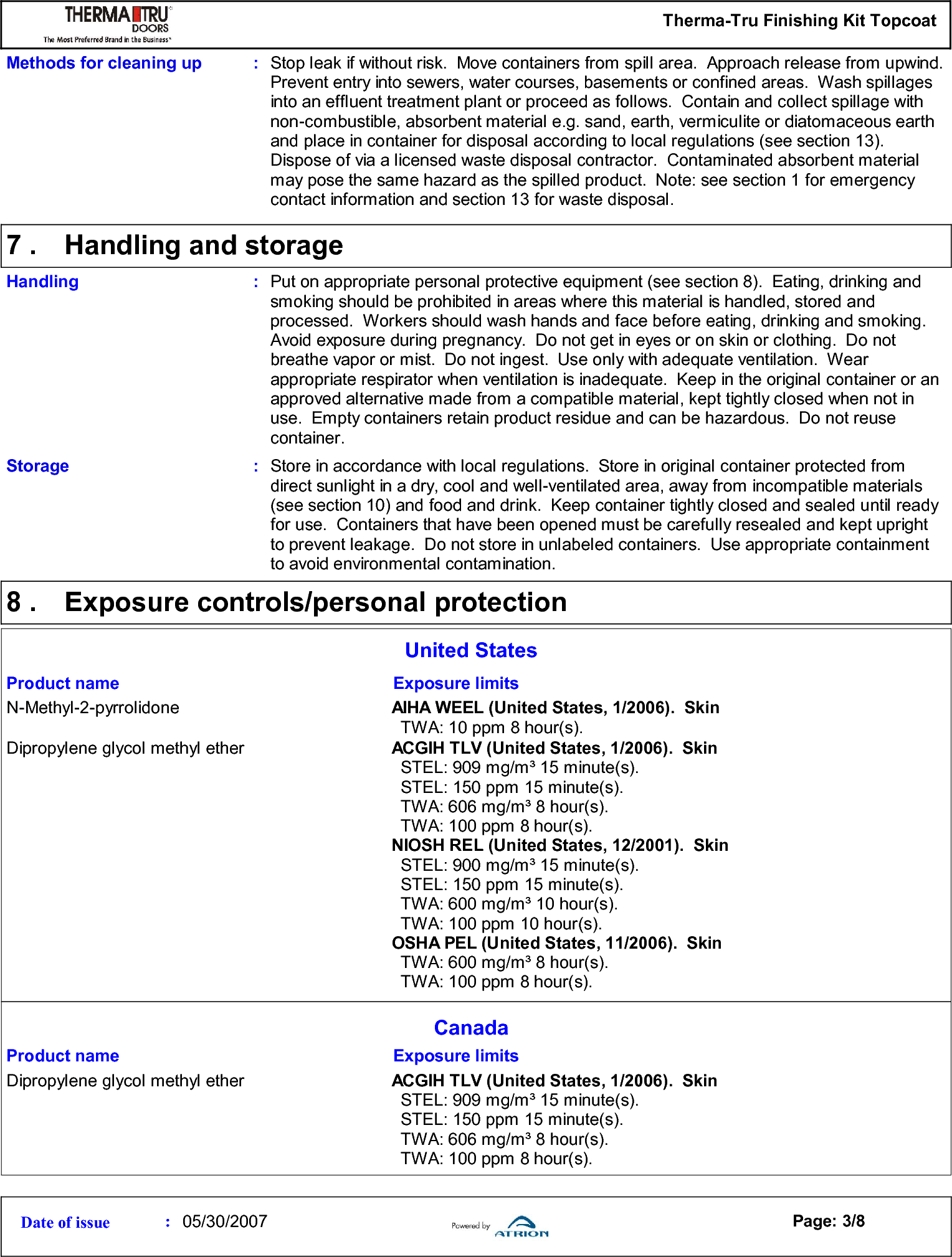 Page 3 of 8 - Therma Tru Msds Topcoat User Manual