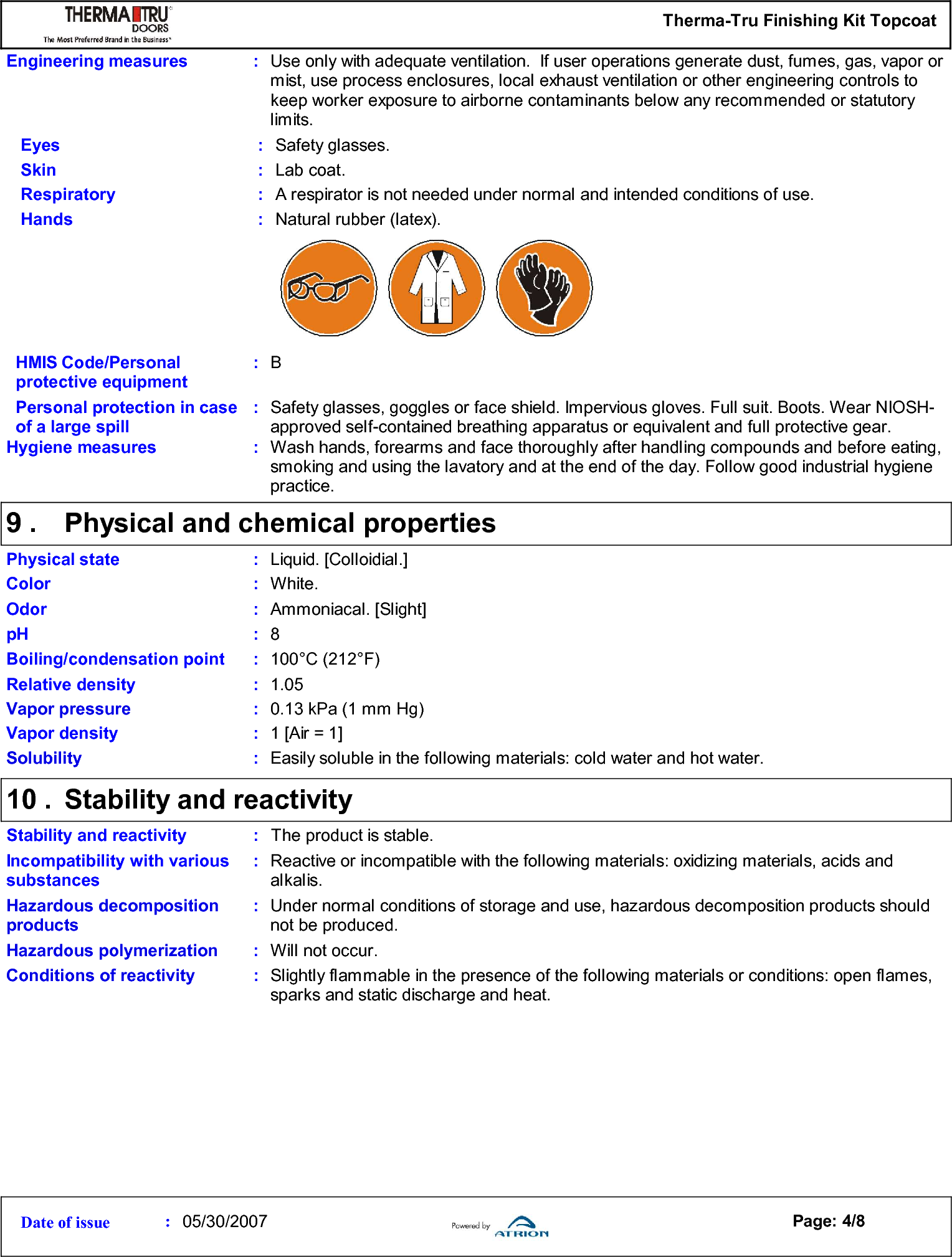 Page 4 of 8 - Therma Tru Msds Topcoat User Manual