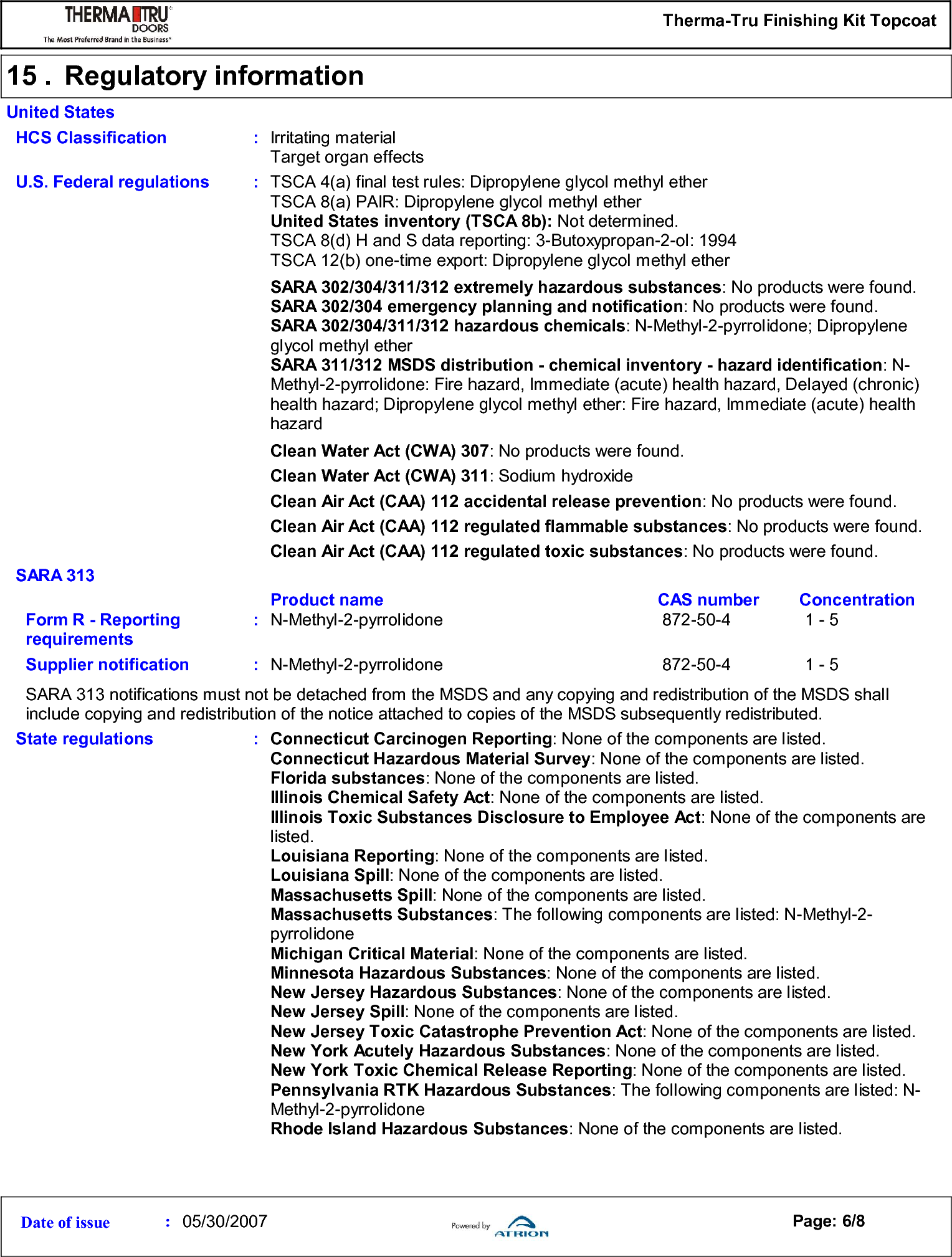 Page 6 of 8 - Therma Tru Msds Topcoat User Manual