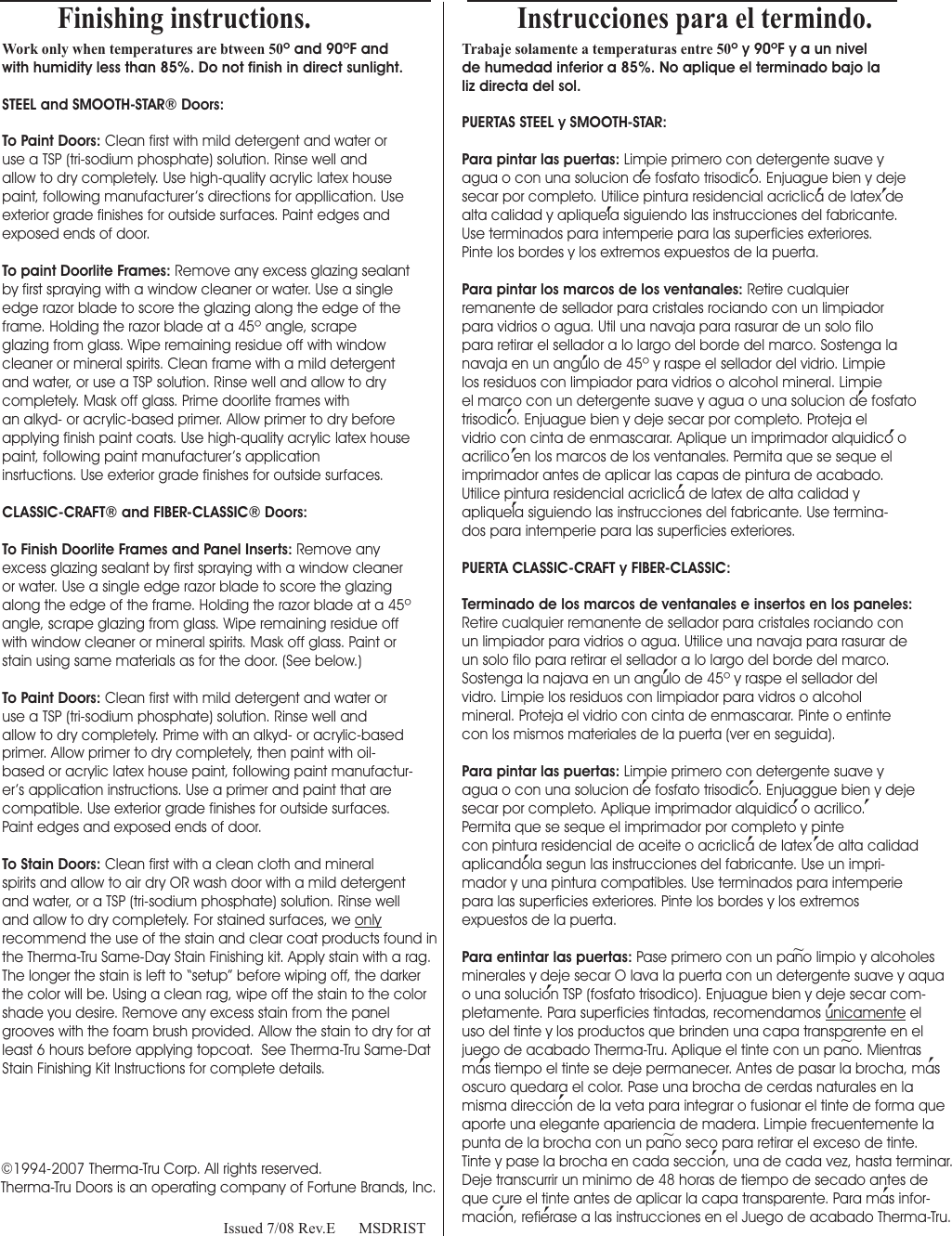 Page 10 of 10 - Therma-Tru Therma-Tru-Pre-Hung-Door-Systems-Users-Manual- D1009E  Therma-tru-pre-hung-door-systems-users-manual