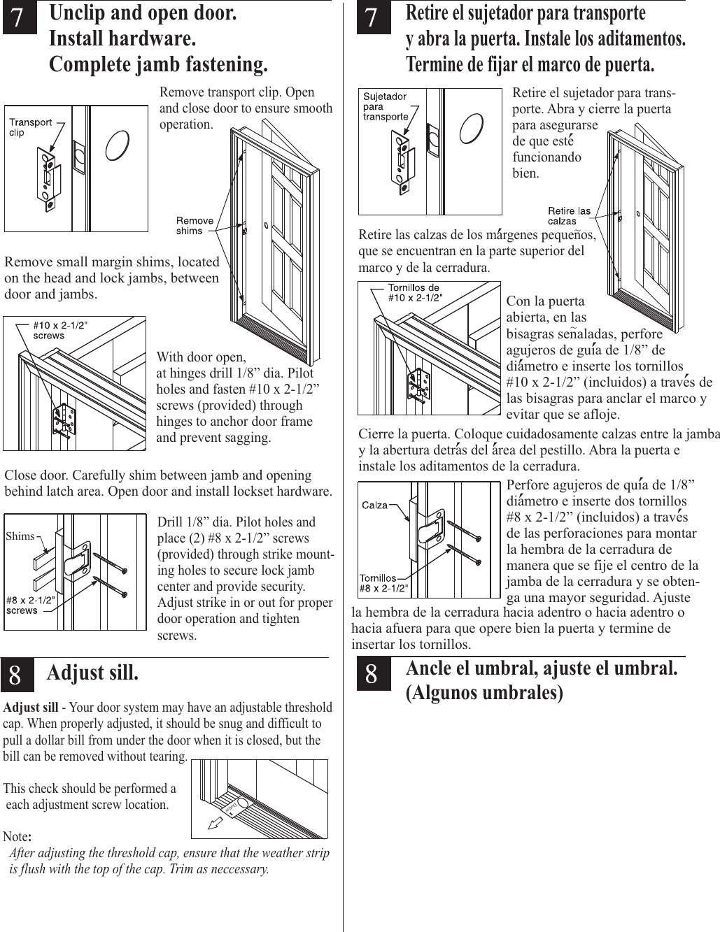 Therma Tru Pre Hung Door Systems Users Manual D1009E