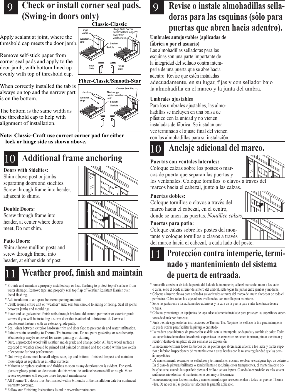 Therma Tru Pre Hung Door Systems Users Manual D1009E