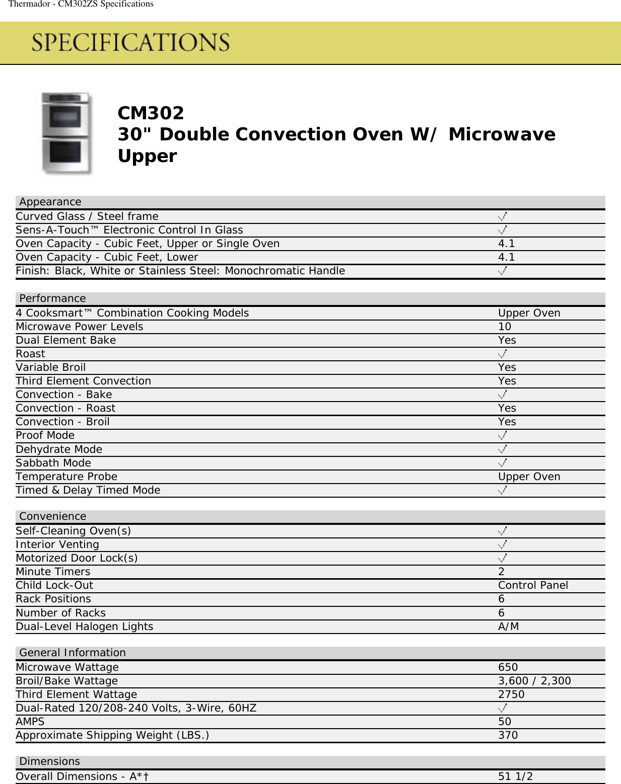 Page 1 of 2 - Thermador CM302 - CM302ZS Specifications User Manual  To The 41ed50db-93f6-437f-afa9-fdd822527fee