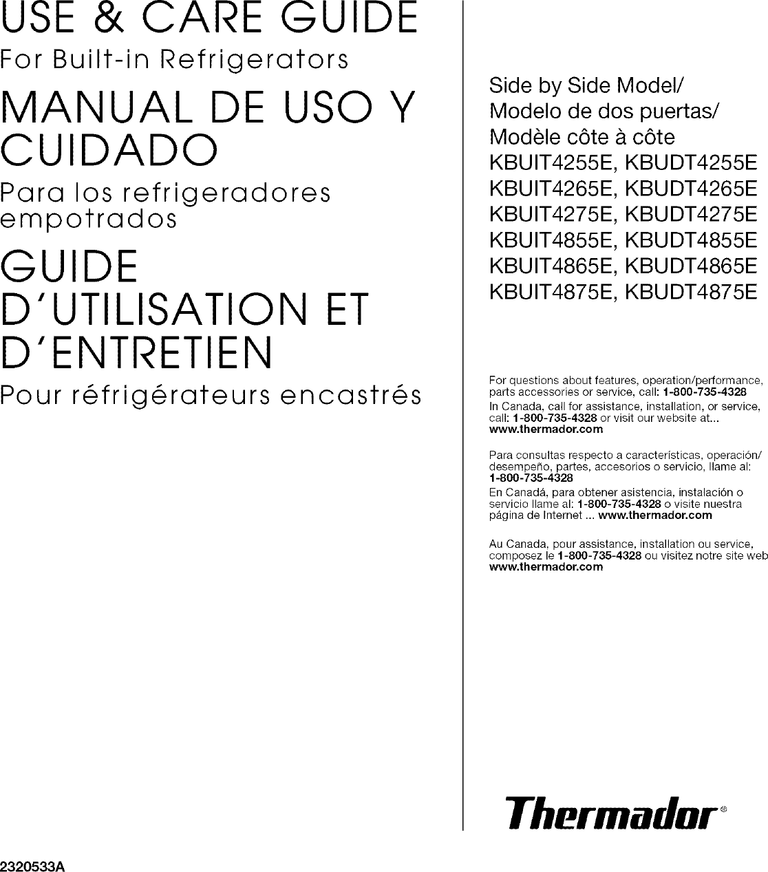 Thermador KBUDT4255E/03 User Manual REFRIGERATOR Manuals And Guides
