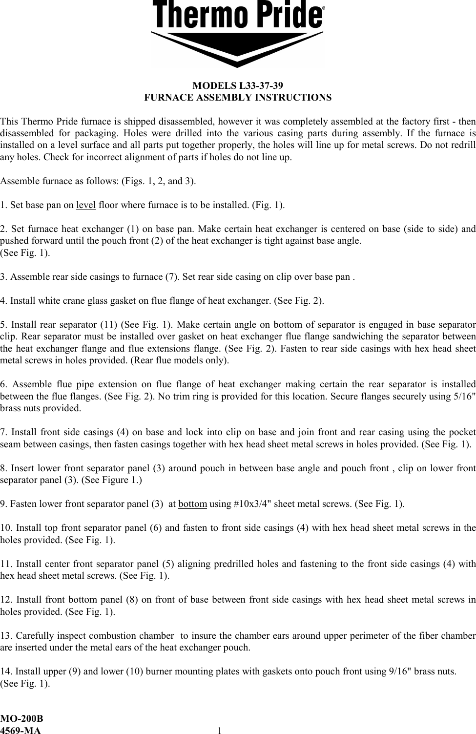 Page 1 of 3 - Thermo-Products Thermo-Products-Thermo-Pride-Furnace-L33-37-39-Users-Manual-  Thermo-products-thermo-pride-furnace-l33-37-39-users-manual