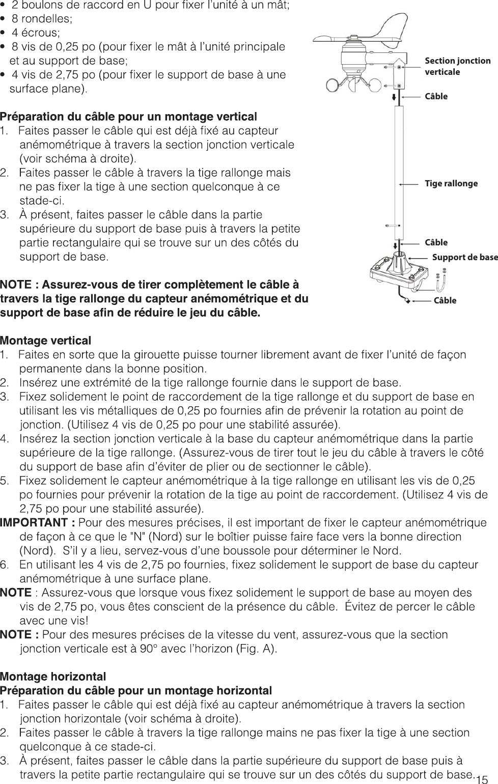 15                                   Section jonctionverticaleCâbleTige rallongeCâbleSupport de baseCâble 