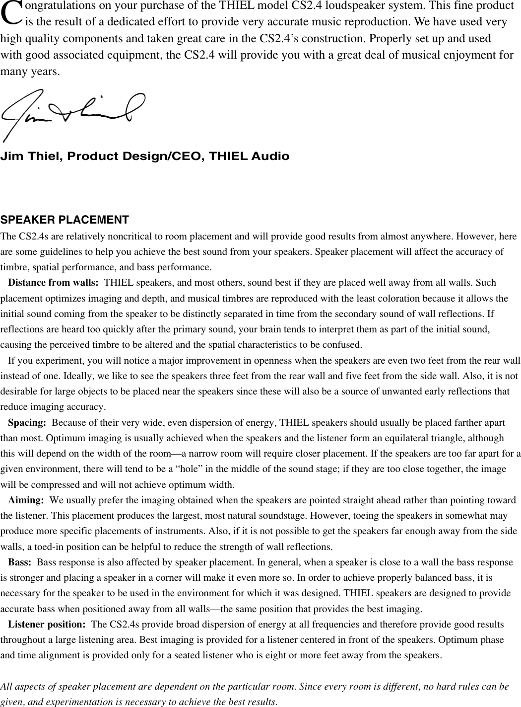 Page 2 of 6 - Thiel-Audio-Products Thiel-Audio-Products-Cs2-4-Users-Manual- CS2.4 Owner Info  Thiel-audio-products-cs2-4-users-manual