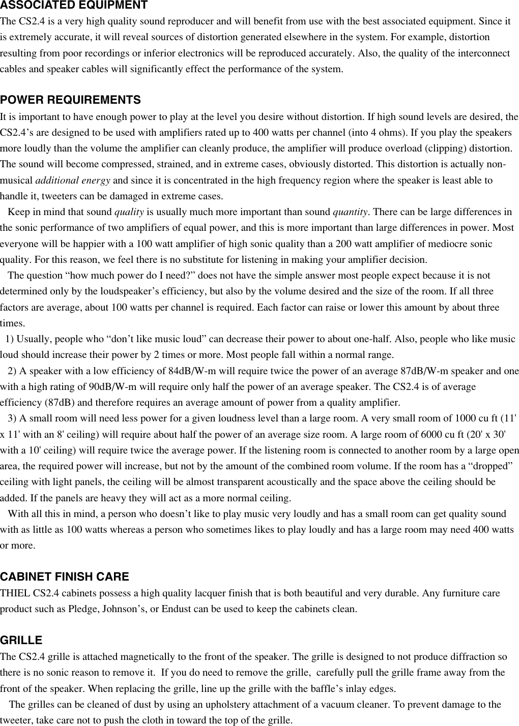 Page 4 of 6 - Thiel-Audio-Products Thiel-Audio-Products-Cs2-4-Users-Manual- CS2.4 Owner Info  Thiel-audio-products-cs2-4-users-manual