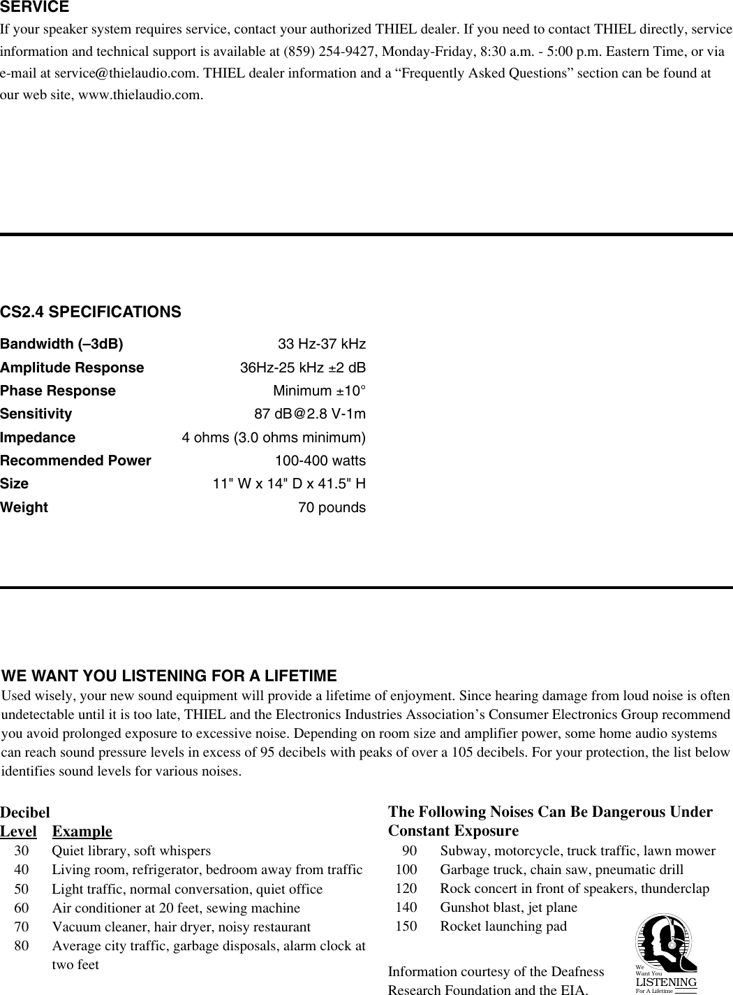 Page 5 of 6 - Thiel-Audio-Products Thiel-Audio-Products-Cs2-4-Users-Manual- CS2.4 Owner Info  Thiel-audio-products-cs2-4-users-manual