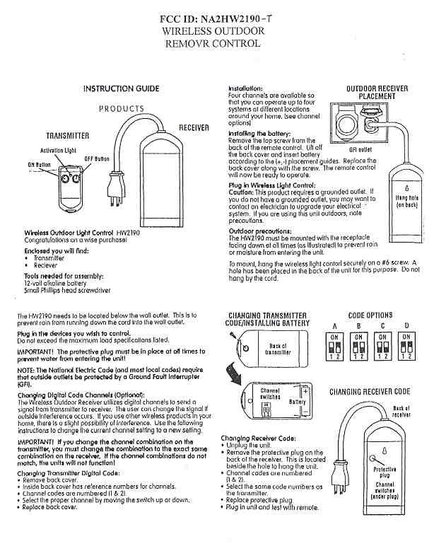 WIRELESS OUTDOOR LIGHT CONTROL TRANSMITTER User Manual