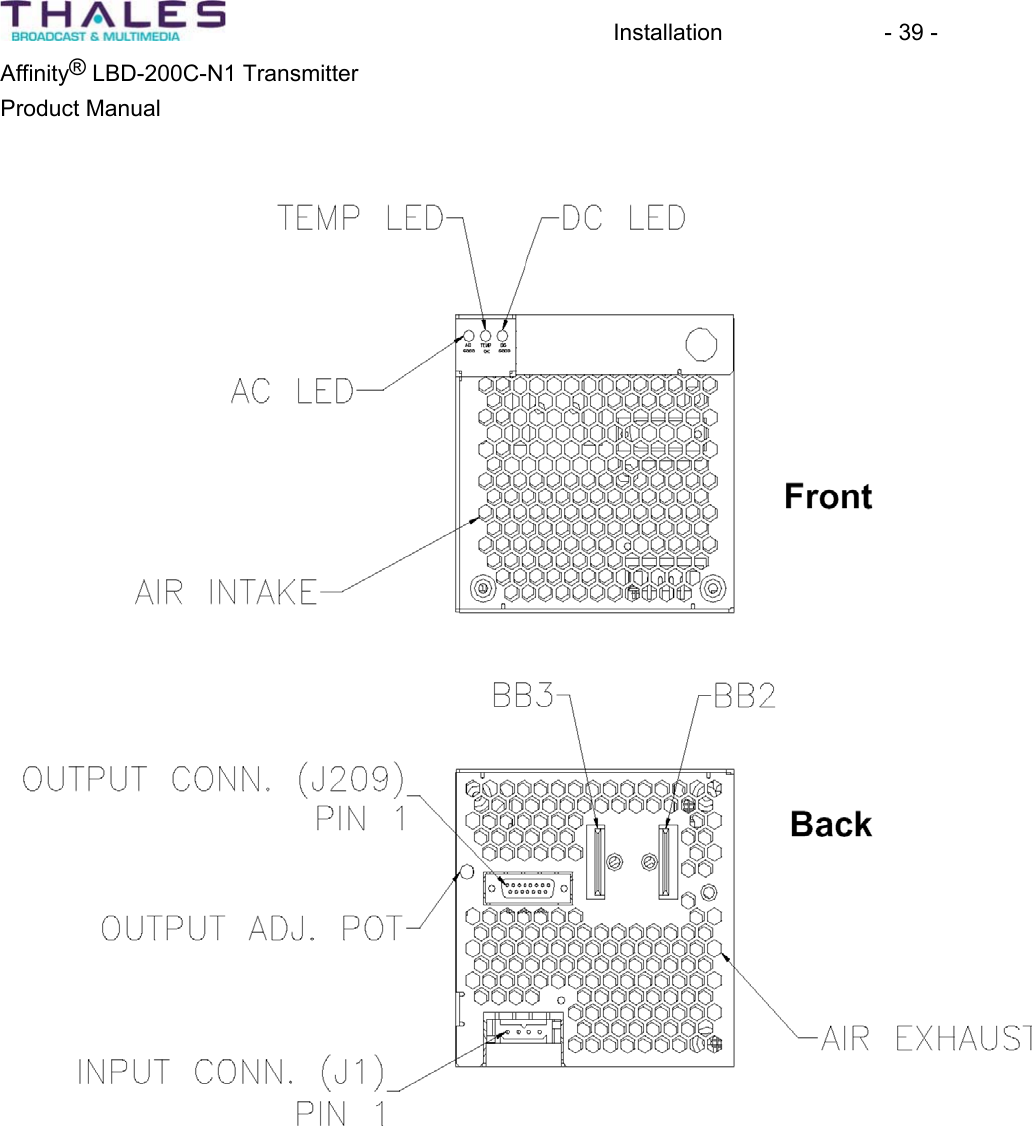 Installation - 39 - &reg;Affinity  LBD-200C-N1 TransmitterProduct Manual 
