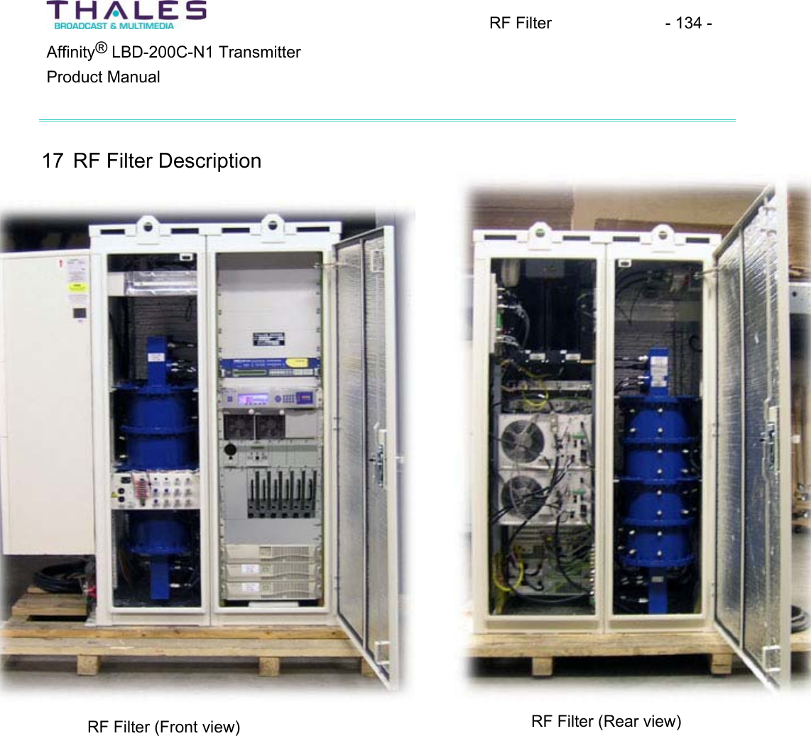 RF Filter  - 134 - &reg;Affinity  LBD-200C-N1 TransmitterProduct Manual17 RF Filter DescriptionRF Filter (Rear view) RF Filter (Front view) 
