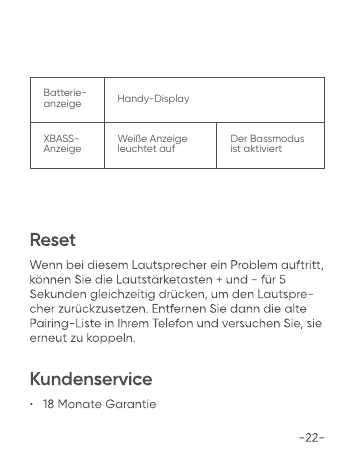 Batterie-anzeige Handy-DisplayXBASS-Anzeige Wei&szlig;e Anzeige leuchtet auf Der Bassmodus ist aktiviert