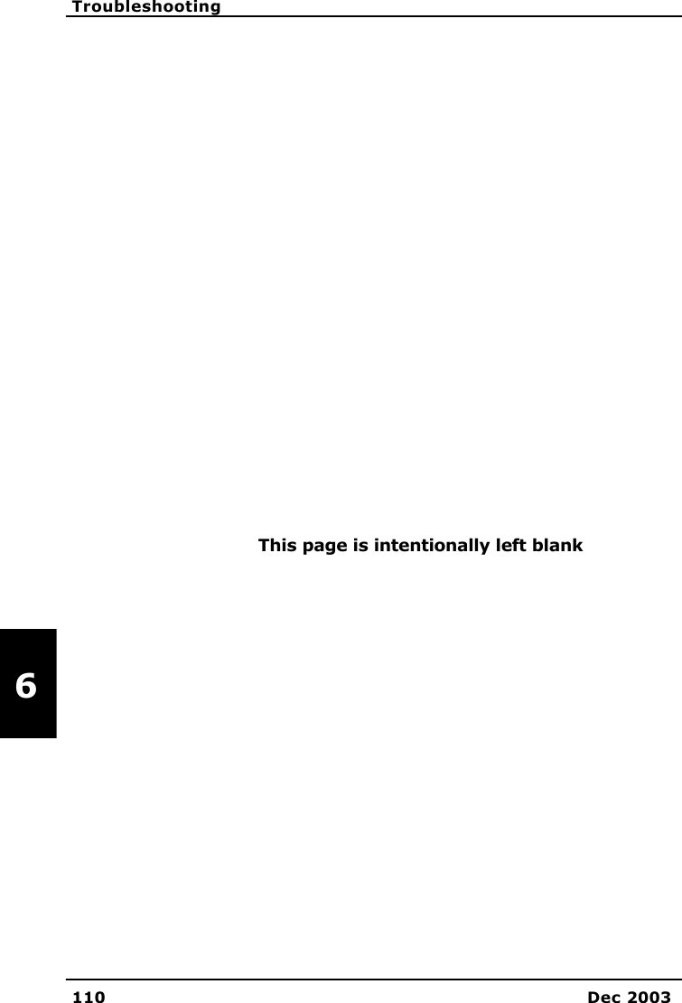   Troubleshooting   110 Dec 2003   6             This page is intentionally left blank  