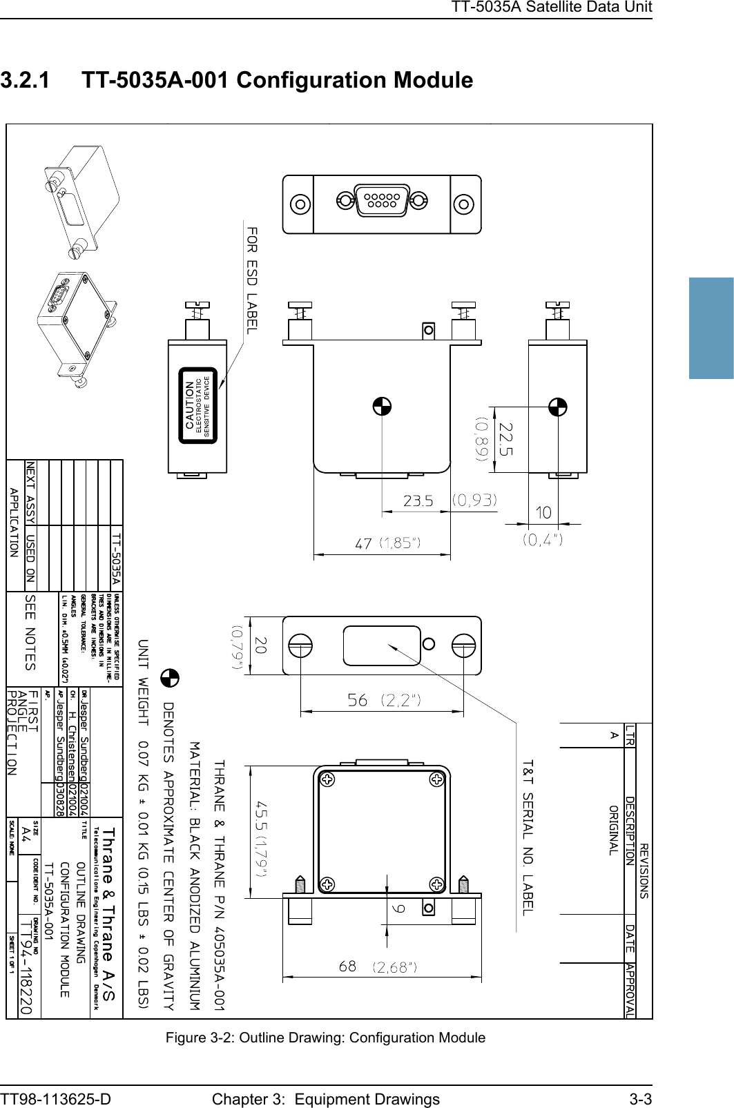 TT-5035A Satellite Data UnitTT98-113625-D Chapter 3:  Equipment Drawings 3-333333.2.1 TT-5035A-001 Configuration ModuleFigure 3-2: Outline Drawing: Configuration Module