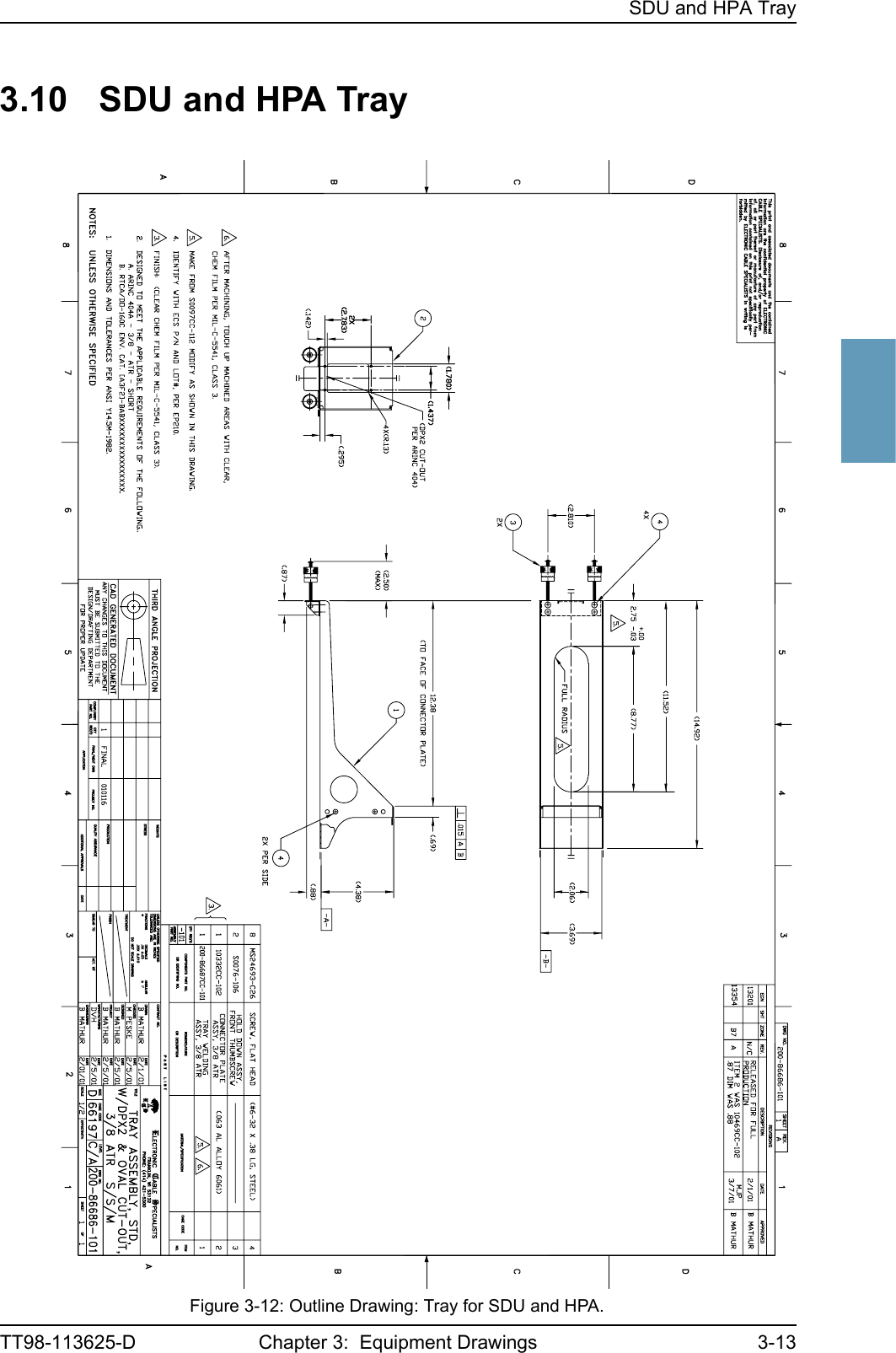 SDU and HPA TrayTT98-113625-D Chapter 3:  Equipment Drawings 3-1333333.10 SDU and HPA TrayFigure 3-12: Outline Drawing: Tray for SDU and HPA.
