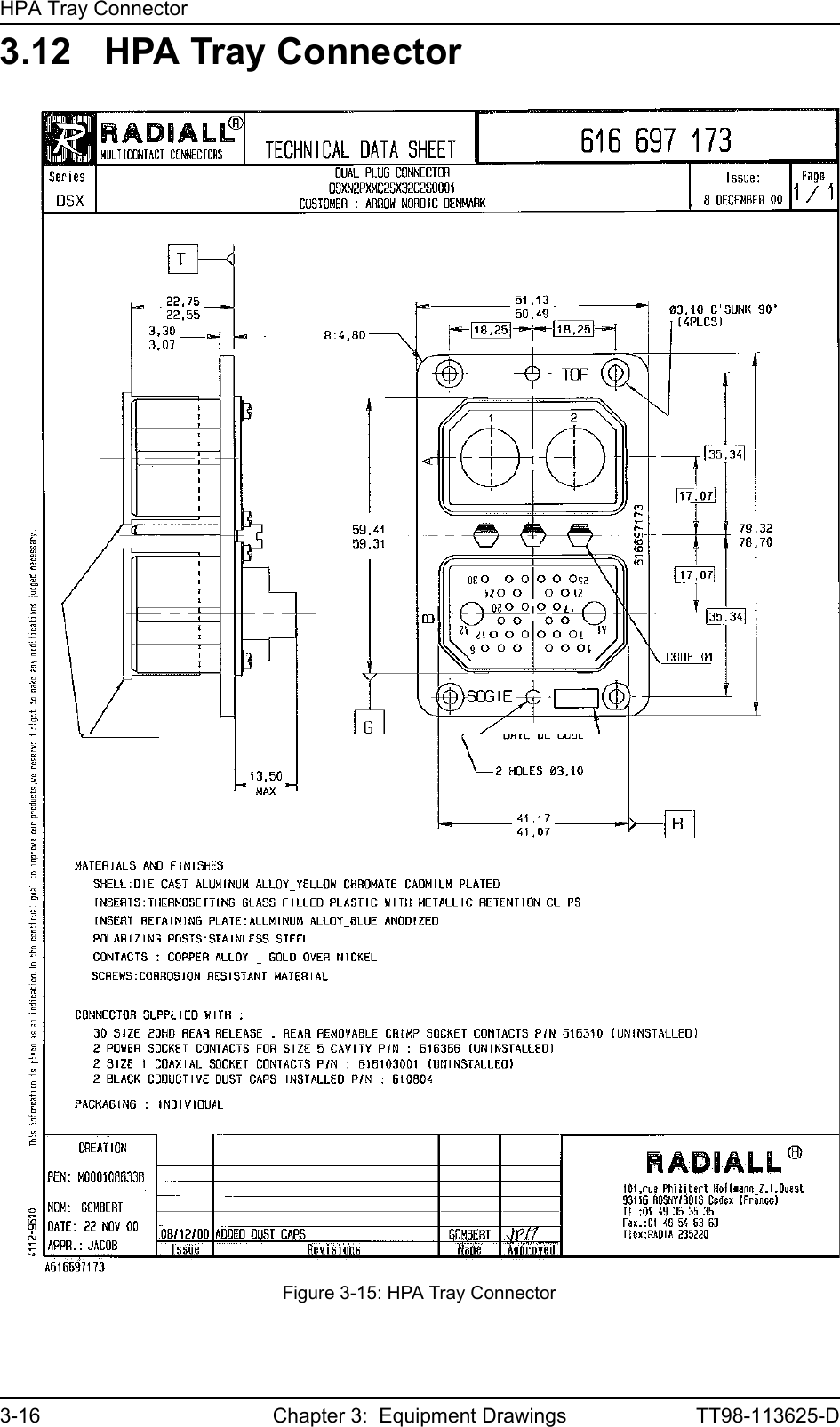 HPA Tray Connector3-16 Chapter 3:  Equipment Drawings TT98-113625-D3.12 HPA Tray ConnectorFigure 3-15: HPA Tray Connector