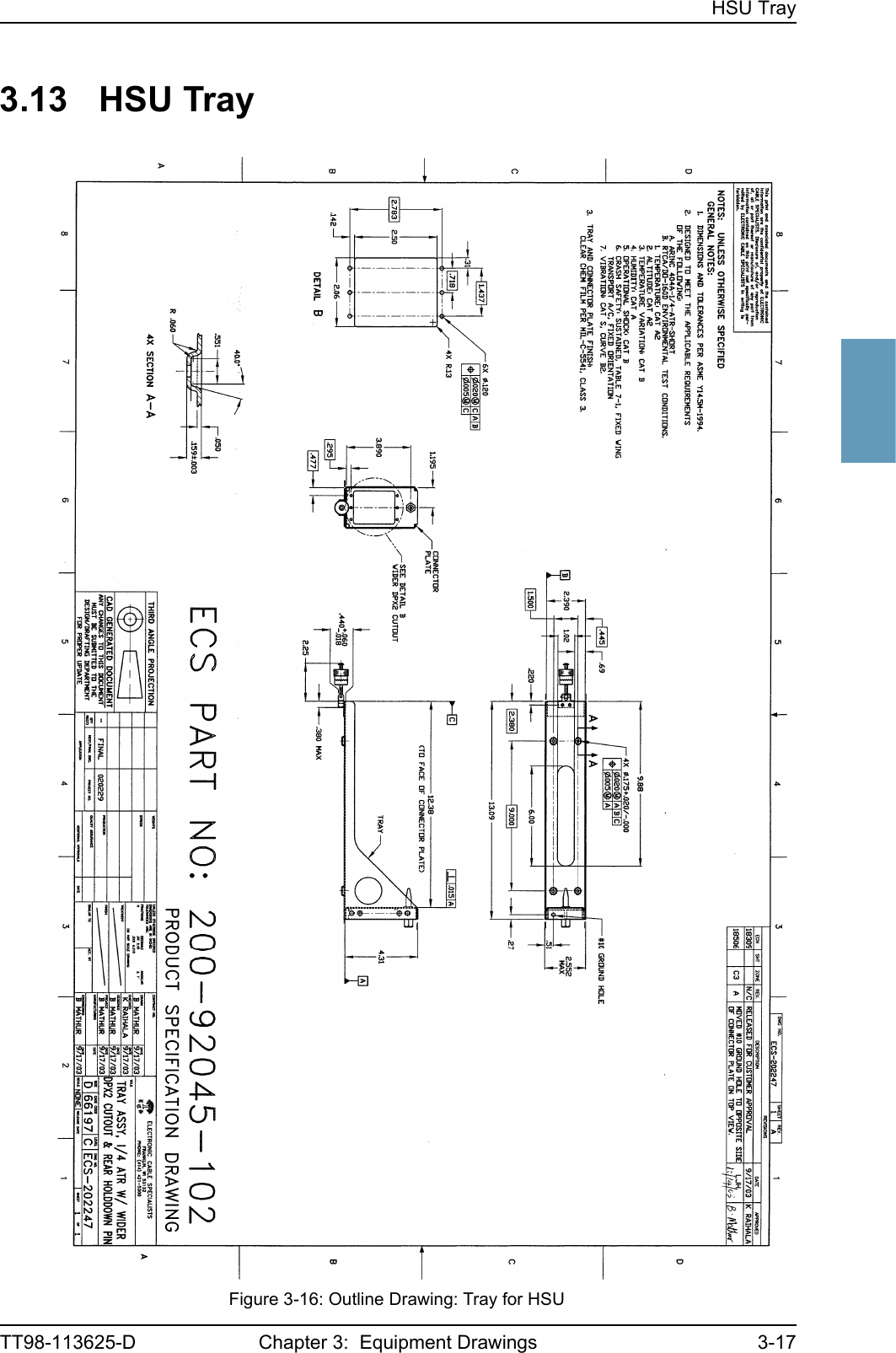 HSU TrayTT98-113625-D Chapter 3:  Equipment Drawings 3-1733333.13 HSU TrayFigure 3-16: Outline Drawing: Tray for HSU