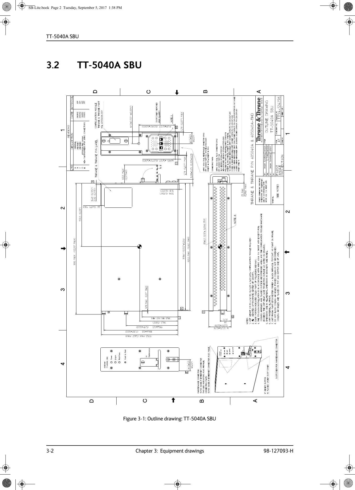 TT-5040A SBU3-2 Chapter 3:  Equipment drawings 98-127093-H3.2 TT-5040A SBUFigure 3-1:  Outline drawing: TT-5040A SBUSB-Lite.book  Page 2  Tuesday, September 5, 2017  1:38 PM