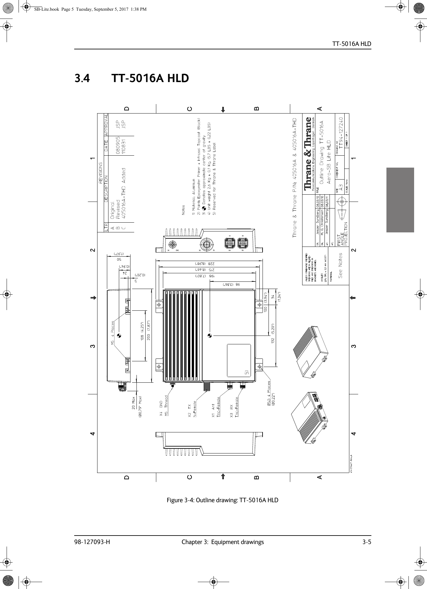 TT-5016A HLD98-127093-H Chapter 3:  Equipment drawings 3-533333.4 TT-5016A HLDFigure 3-4:  Outline drawing: TT-5016A HLDSB-Lite.book  Page 5  Tuesday, September 5, 2017  1:38 PM