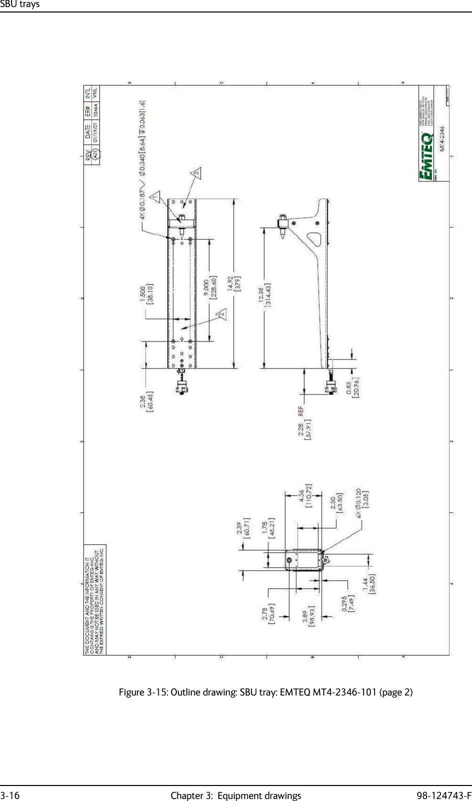 Figure 3-15: Outline drawing: SBU tray: EMTEQ MT4-2346-101 (page 2)SBU trays3-16 Chapter 3:  Equipment drawings 98-124743-F