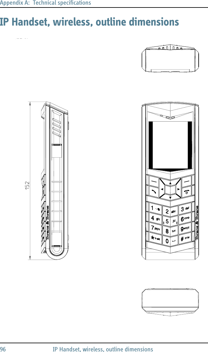 Appendix A:  Technical specifications96 IP Handset, wireless, outline dimensionsIP Handset, wireless, outline dimensions