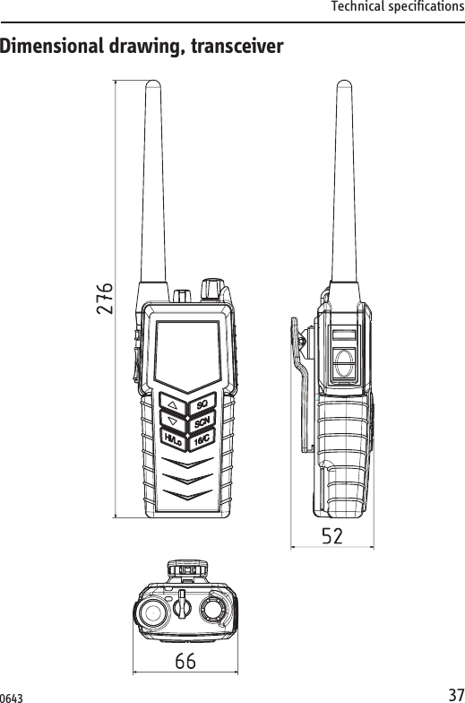 Technical specifications37Dimensional drawing, transceiver0643