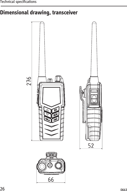Technical specifications26Dimensional drawing, transceiver0643
