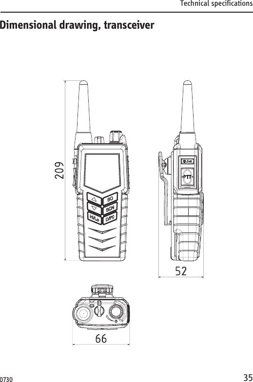 Technical specifications35Dimensional drawing, transceiver0730