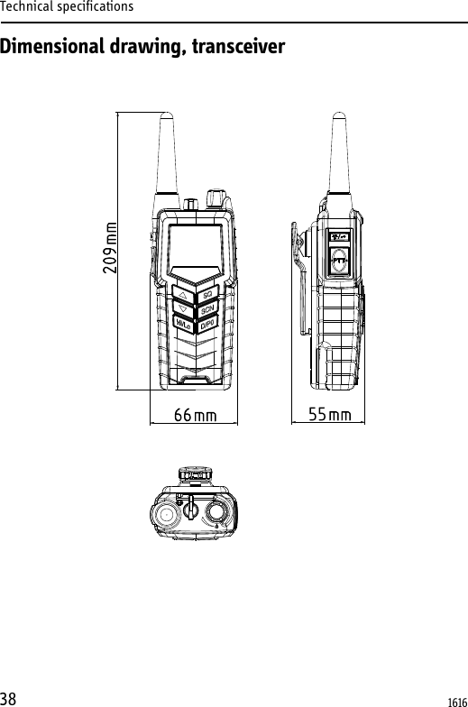 Technical specifications38Dimensional drawing, transceiver   1616