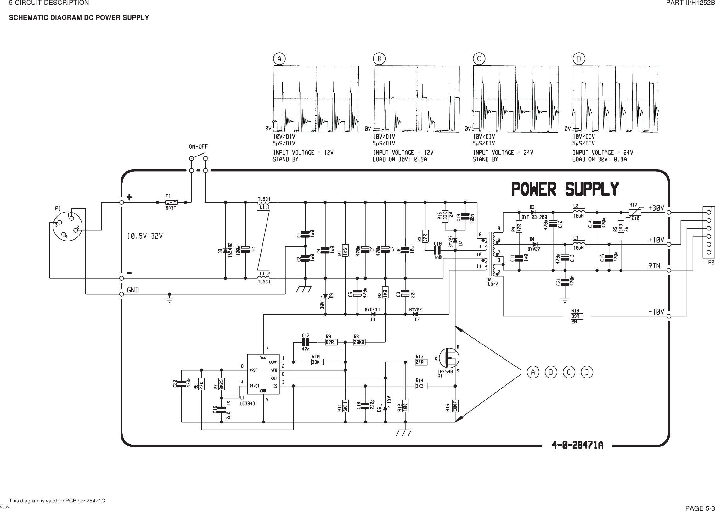 5 CIRCUIT DESCRIPTION PART II/H1252BSCHEMATIC DIAGRAM DC POWER SUPPLYPAGE 5-3This diagram is valid for PCB rev.28471C9505