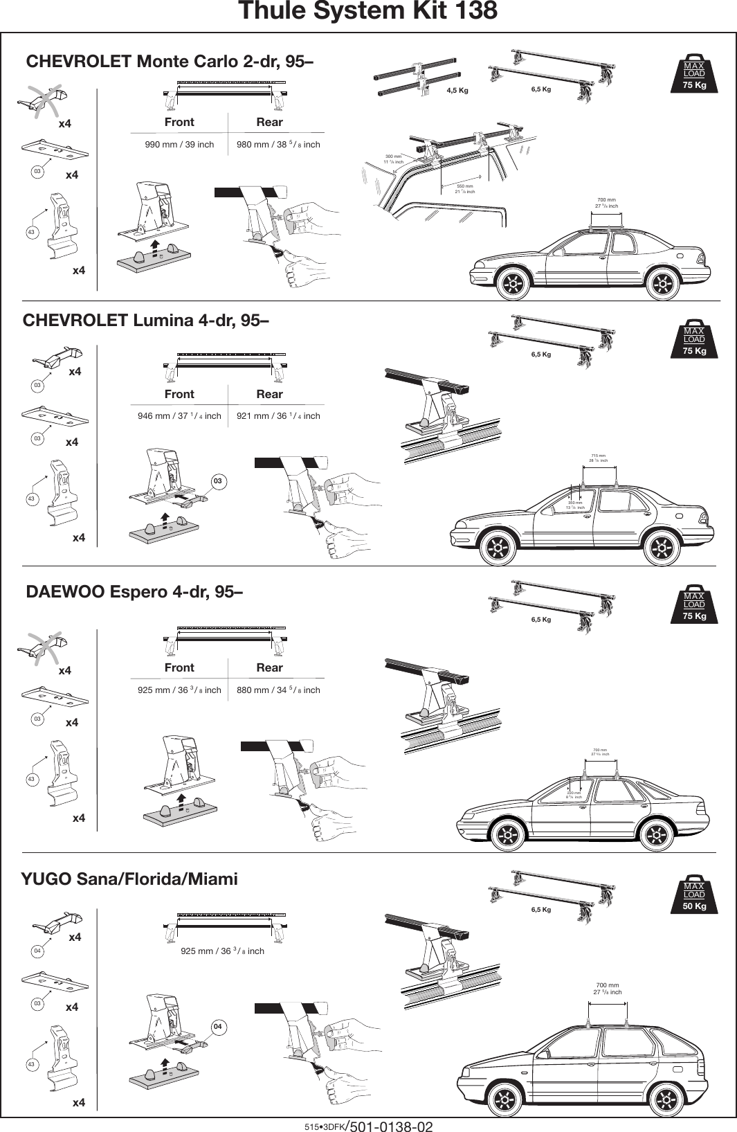 Thule 138 Users Manual Kit 0138.FH8