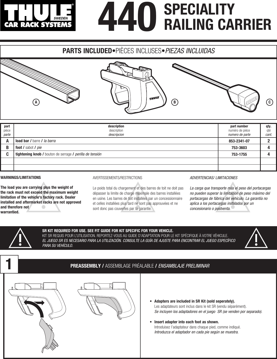 Page 1 of 4 - Thule Thule-440-Users-Manual- 501-5492 #440  Thule-440-users-manual