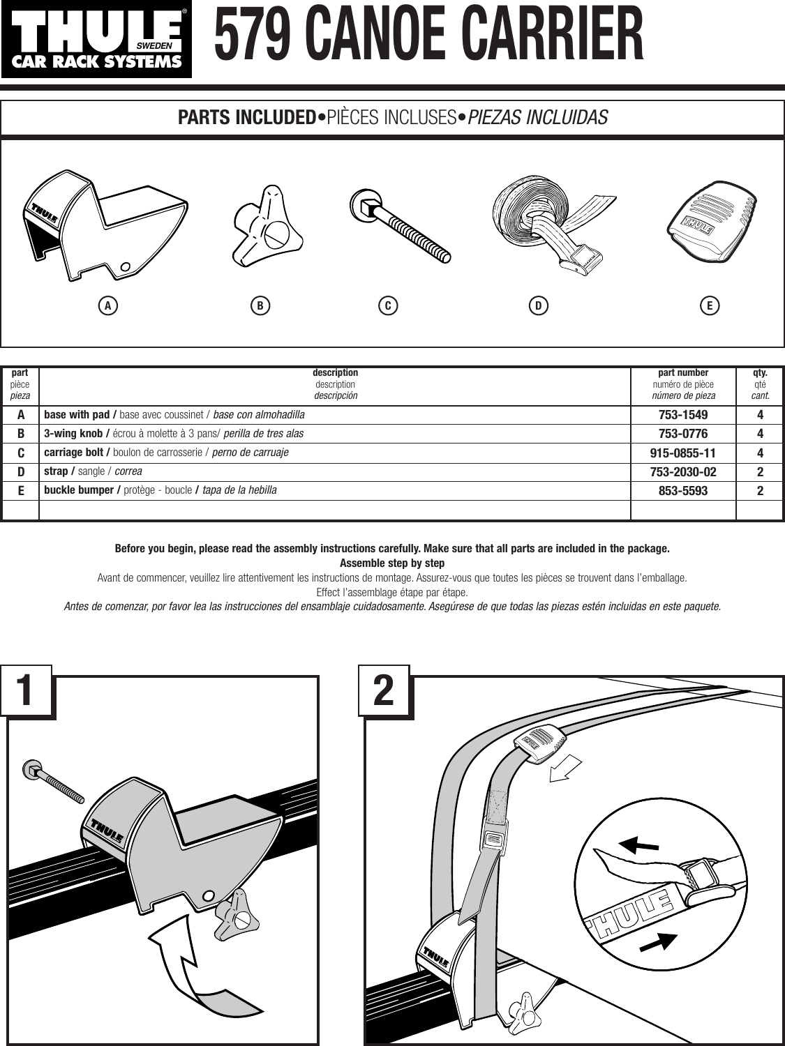 Page 1 of 3 - Thule Thule-579-Users-Manual- 501-5198-03 #579 Canoe Carrier  Thule-579-users-manual