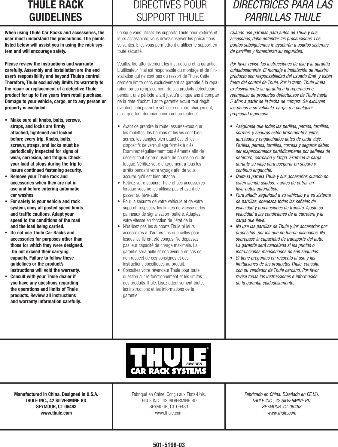 Thule 579 Users Manual 501 5198 03 579 Canoe Carrier