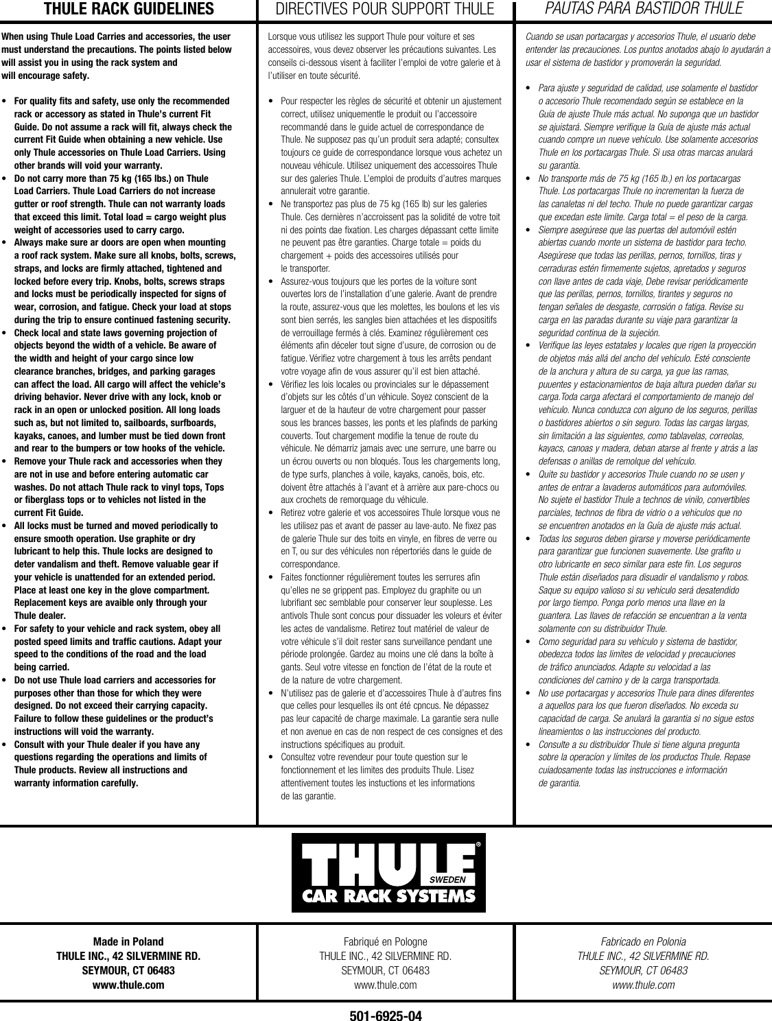 Page 6 of 7 - Thule Thule-598-Users-Manual- 501-6925-04 #598 Thule-598-users-manual