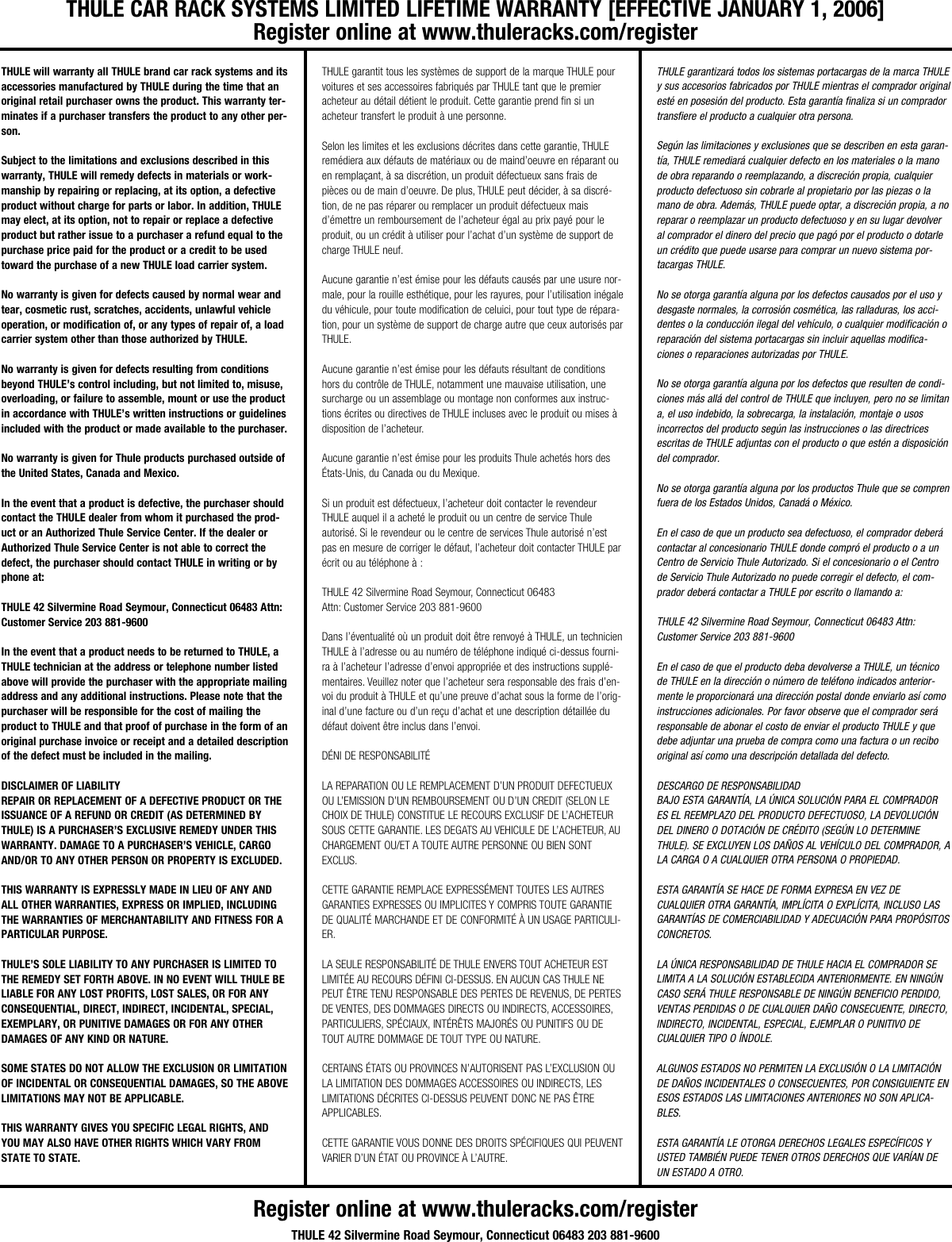 Page 7 of 7 - Thule Thule-598-Users-Manual- 501-6925-04 #598 Thule-598-users-manual