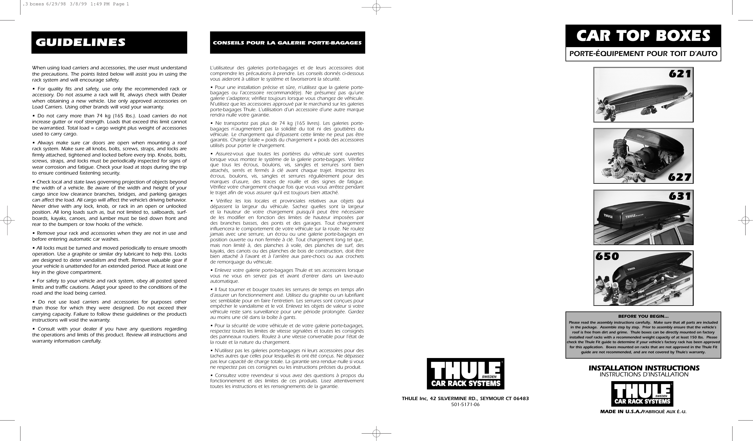 Thule 621 Users Manual .3 Boxes 6 29 98