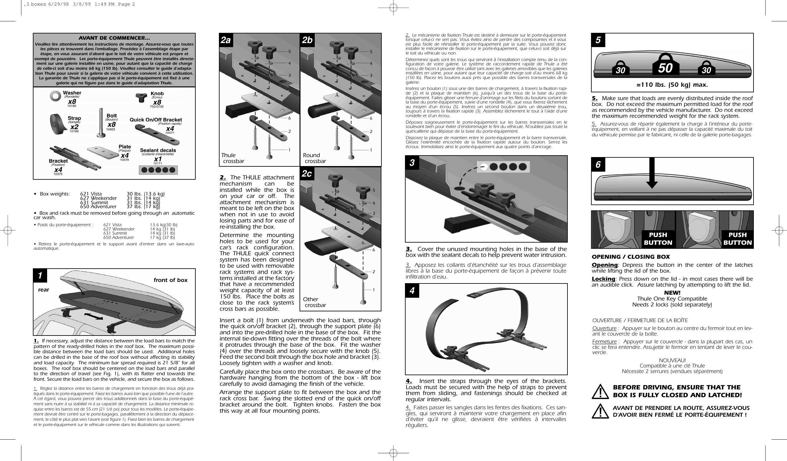 Thule 621 Users Manual .3 Boxes 6 29 98