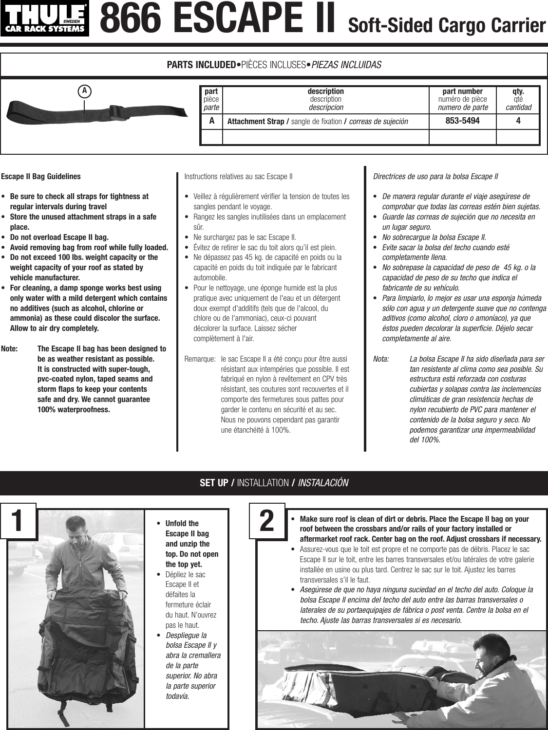 Thule 866 Escape Ii Users Manual 501 5508 866