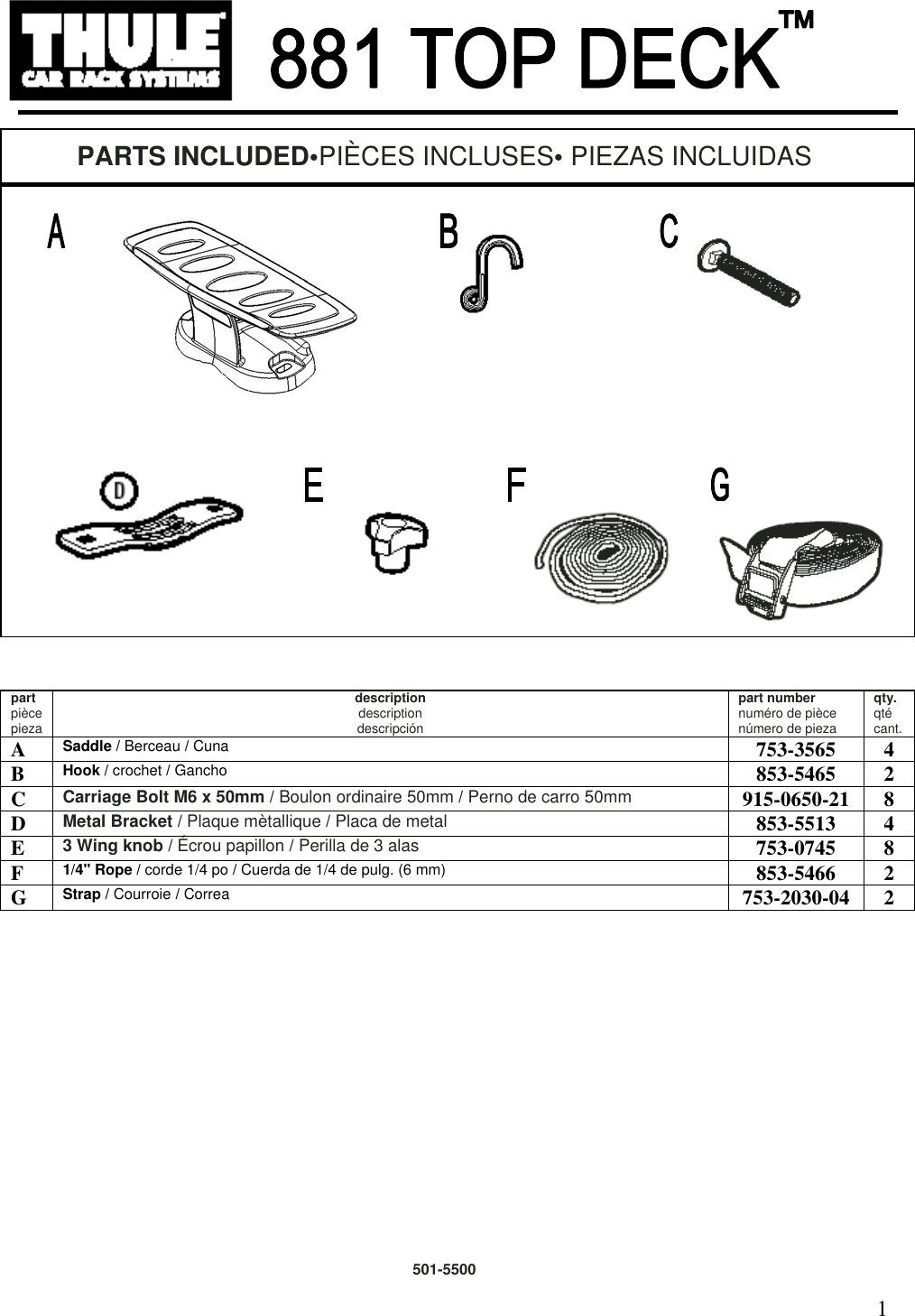 Thule 881 Top Deck Users Manual