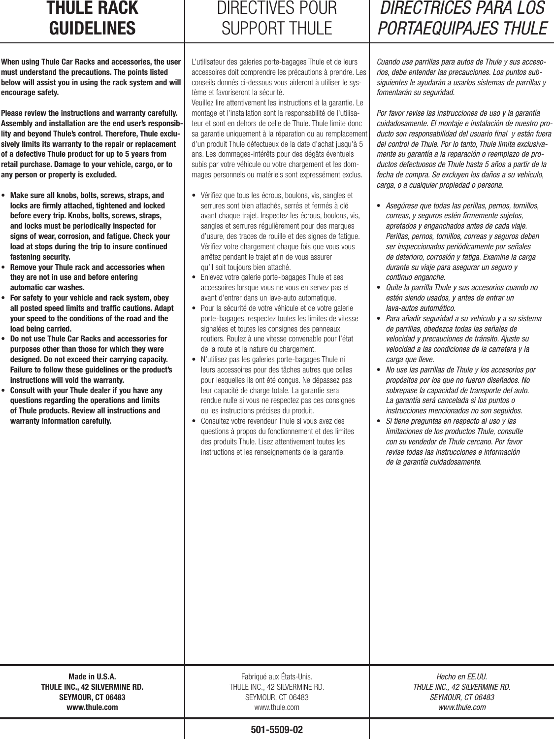 Page 7 of 7 - Thule Thule-956-Users-Manual- 501-5509 956-957-958-02 Parkway  Thule-956-users-manual