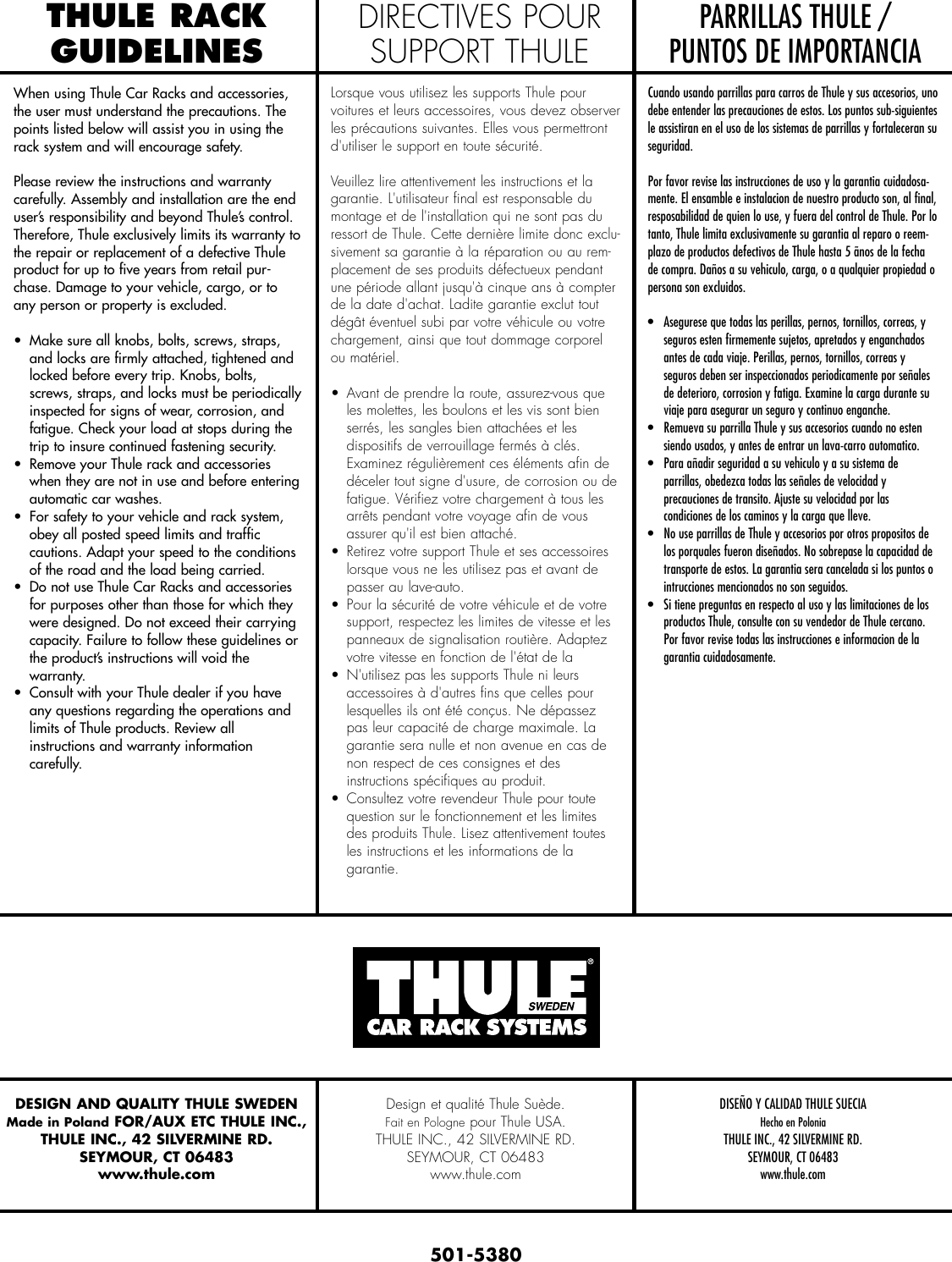 Page 6 of 6 - Thule Thule-Backpacktm-965-Users-Manual- 501-5380 BackPack  Thule-backpacktm-965-users-manual