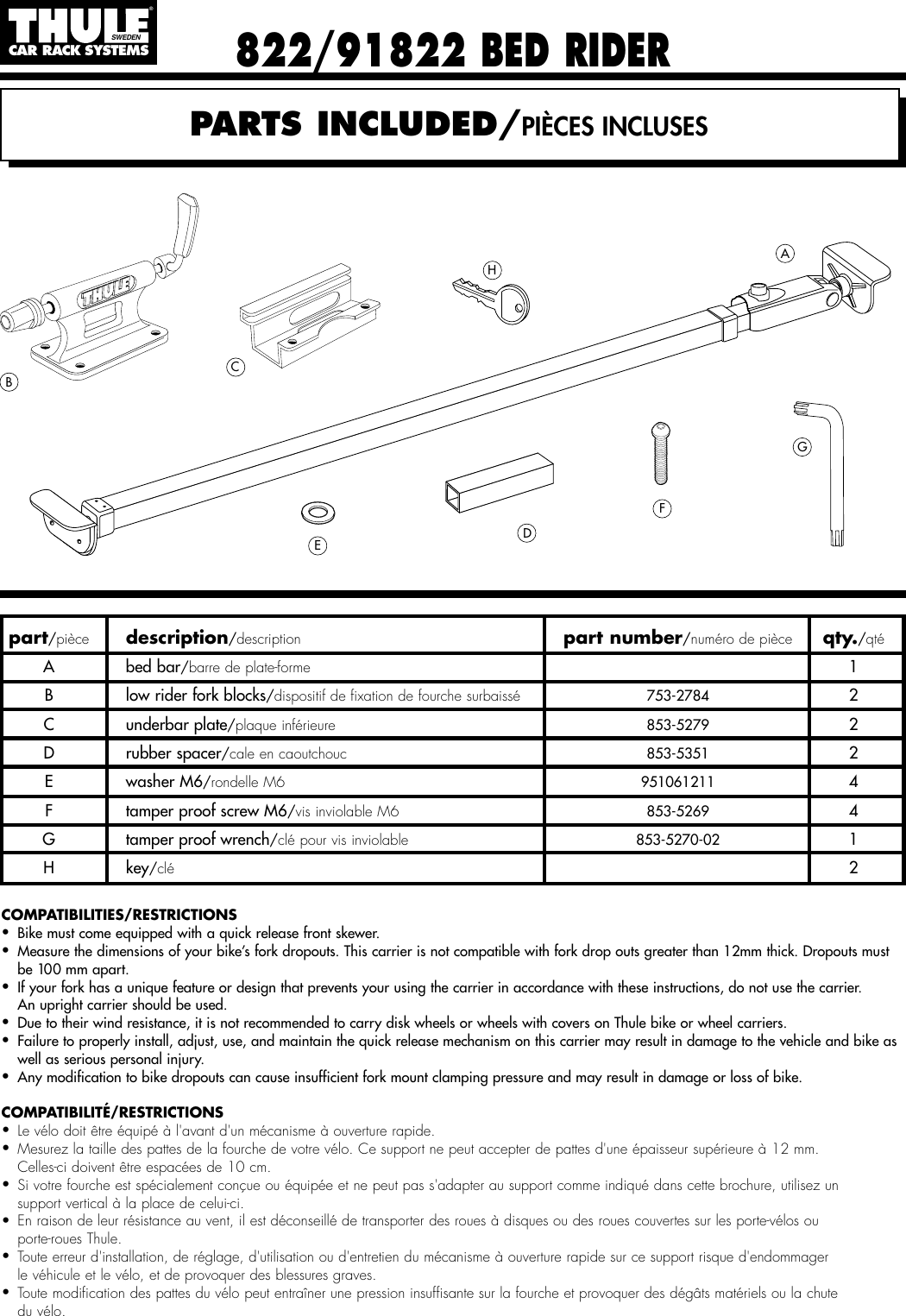 Page 1 of 7 - Thule Thule-Bed-Rider-822-91822-Users-Manual- 501-5326-02#822/91822 Bed Rider  Thule-bed-rider-822-91822-users-manual