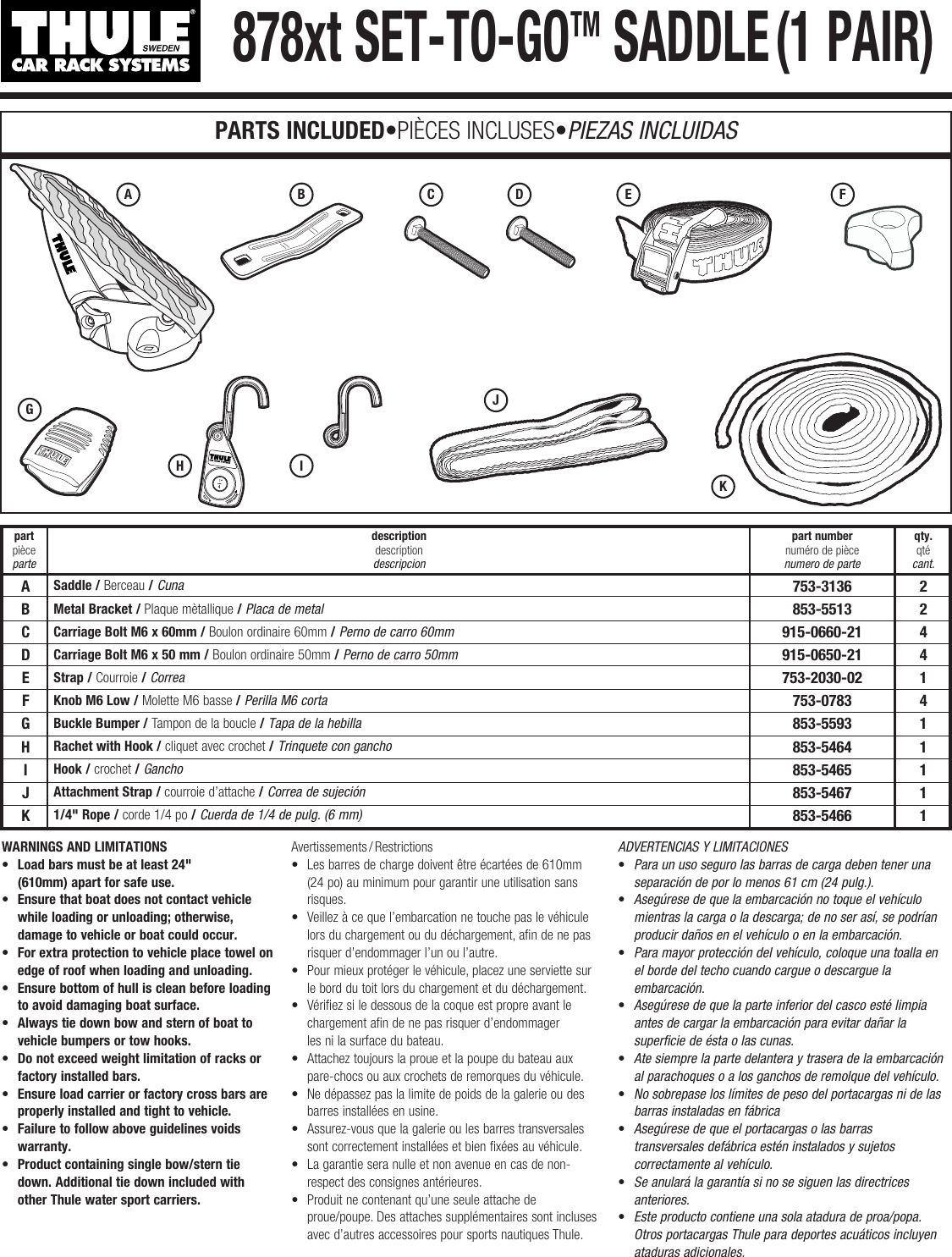 Thule Set To Go Saddle 878Xt Users Manual 501 5459 02 #878xt