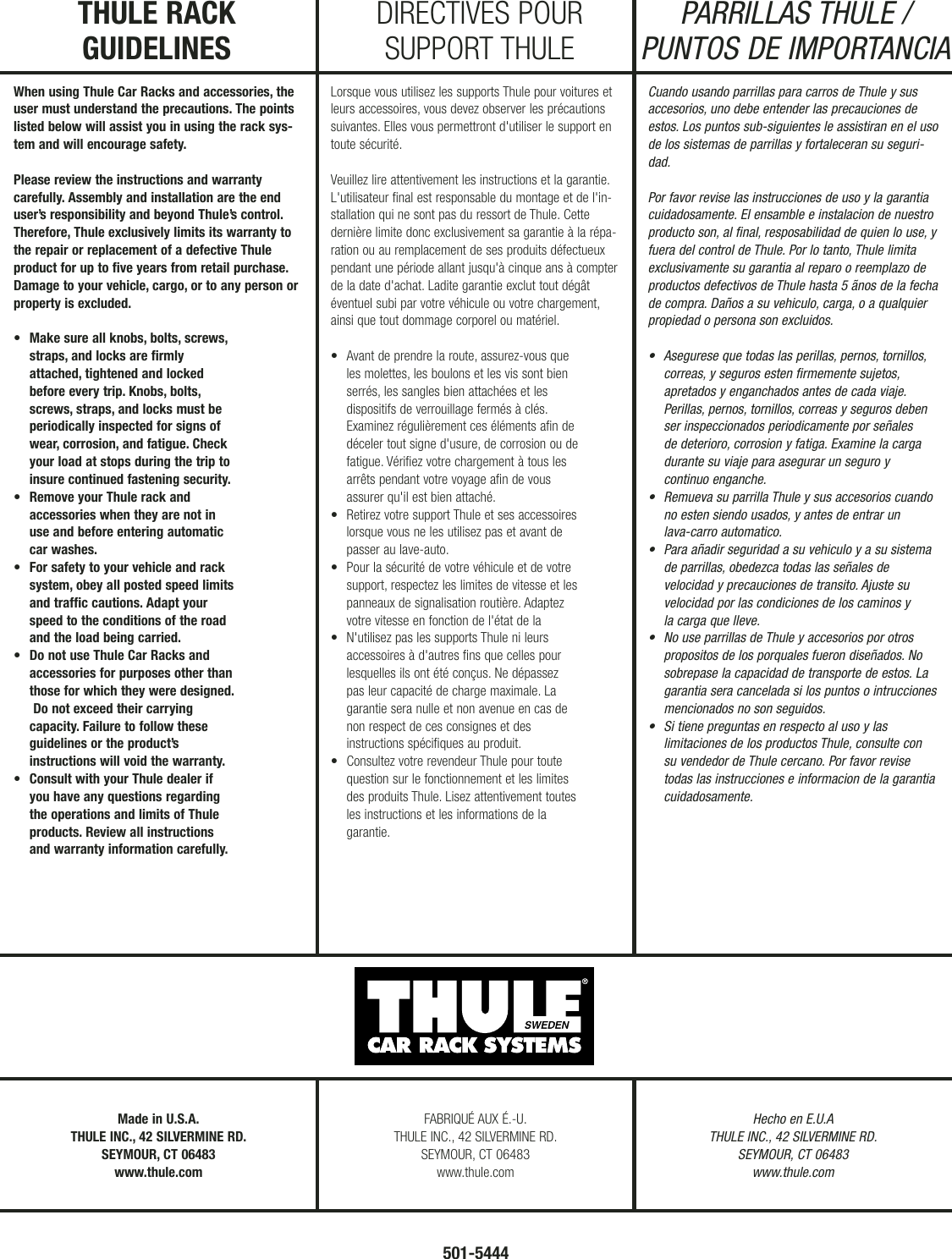 Thule Tk8 Users Manual 501 5444 Tk8 9