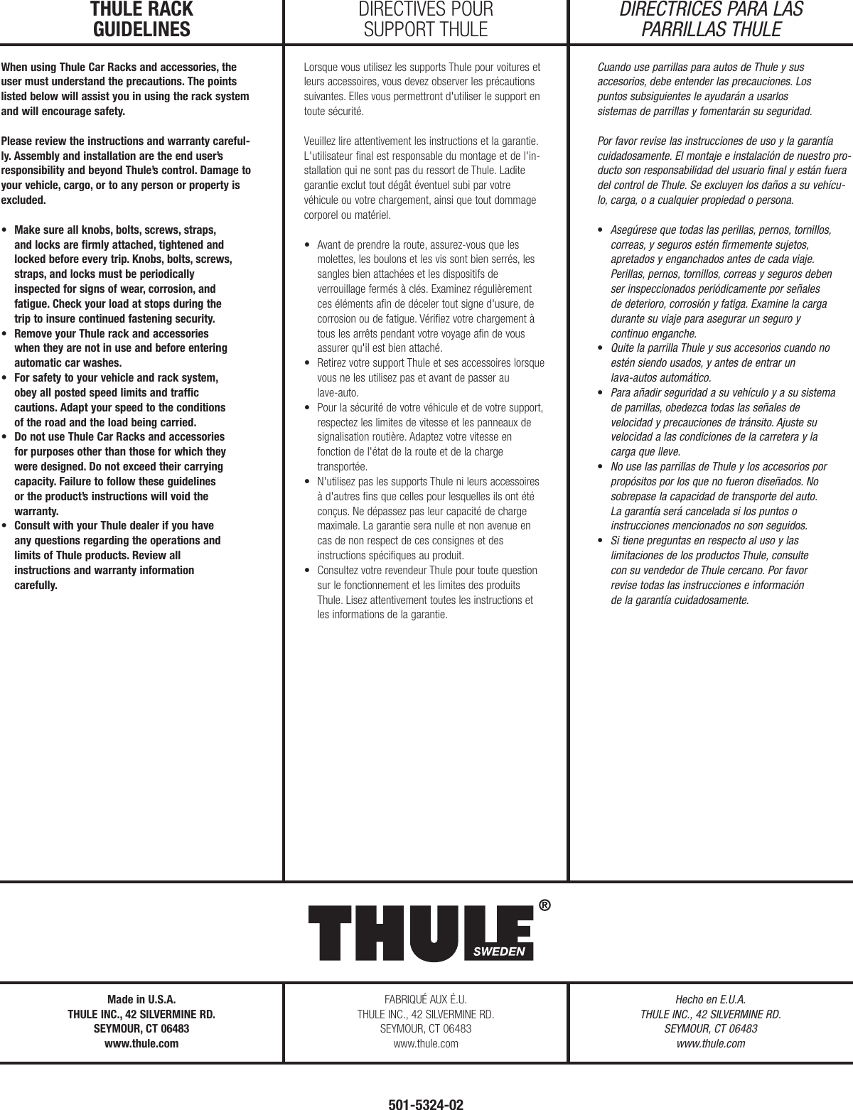 Page 3 of 4 - Thule Thule-Universal-Flat-Top-Ski-Carrier-91725-Users-Manual- 501-5324-02 #91725 Ski Carrier  Thule-universal-flat-top-ski-carrier-91725-users-manual