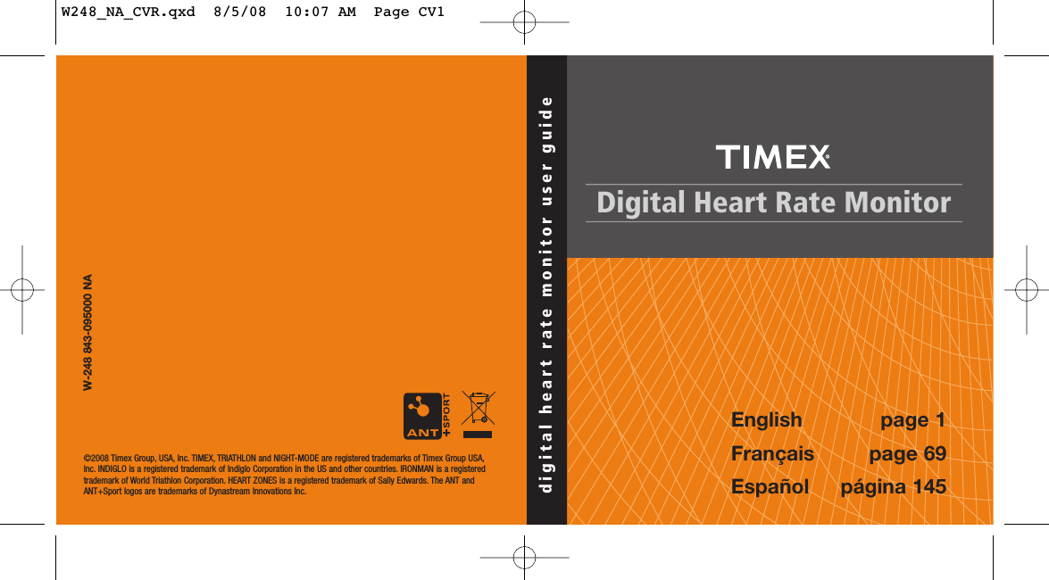 Timex Group USA TMXM843 M843 - Digital Heart Rate Monitor User Manual W248  NA CVR
