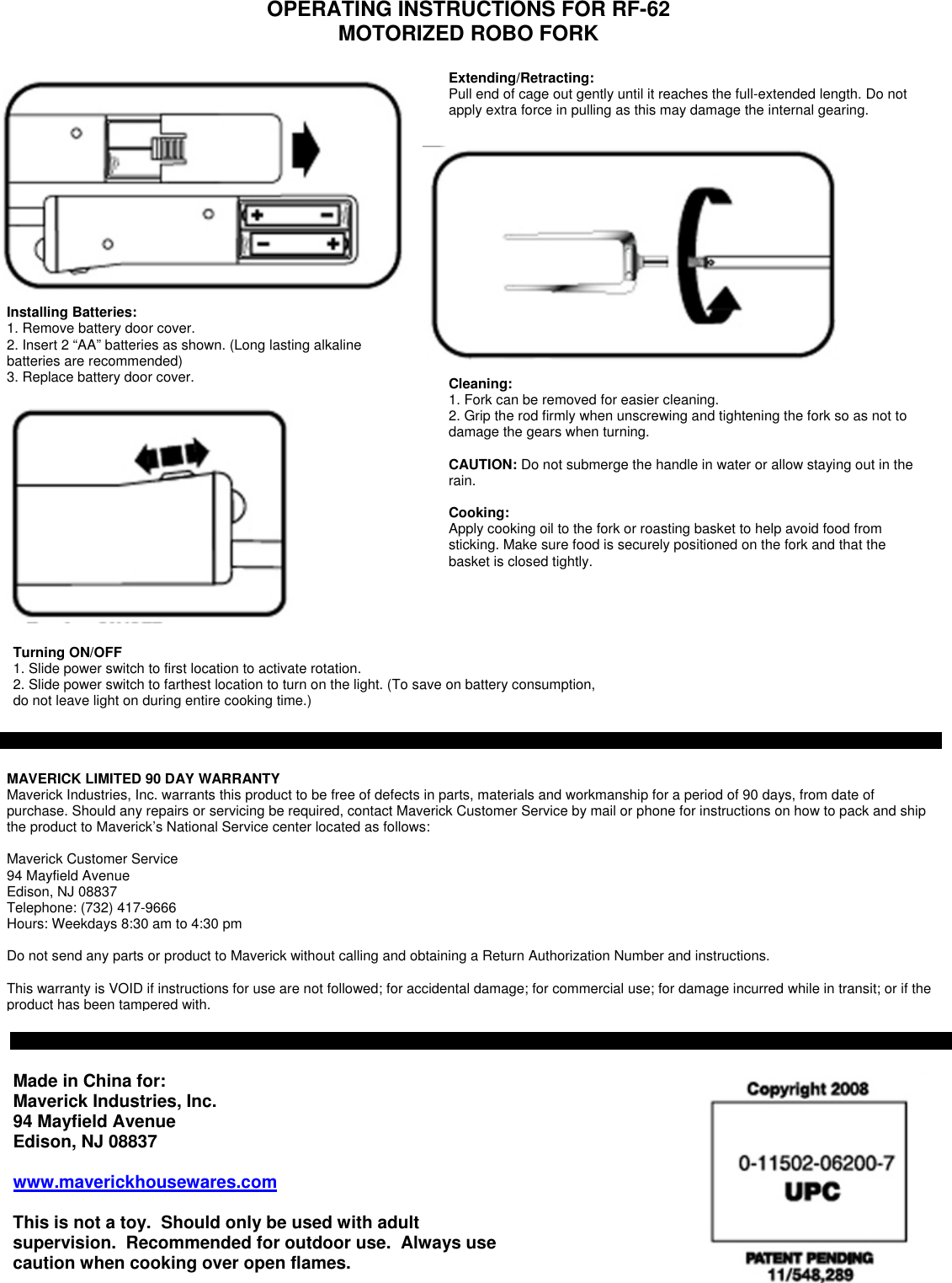 Timex Weather Products Motorized Robo Fork Rf 62 Users Manual