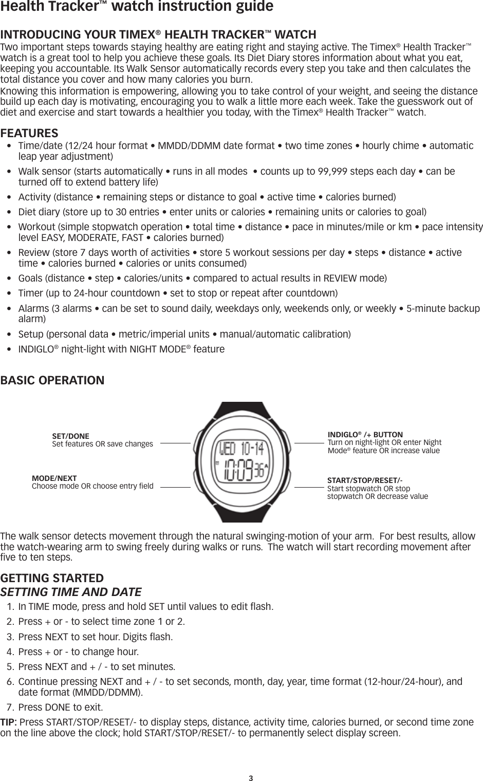 Page 3 of 9 - Timex Timex-Health-Tracker-User-Guide-  Timex-health-tracker-user-guide